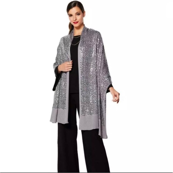 IMAN Sweaters - IMAN Global chic sequined shawl in gray NWT